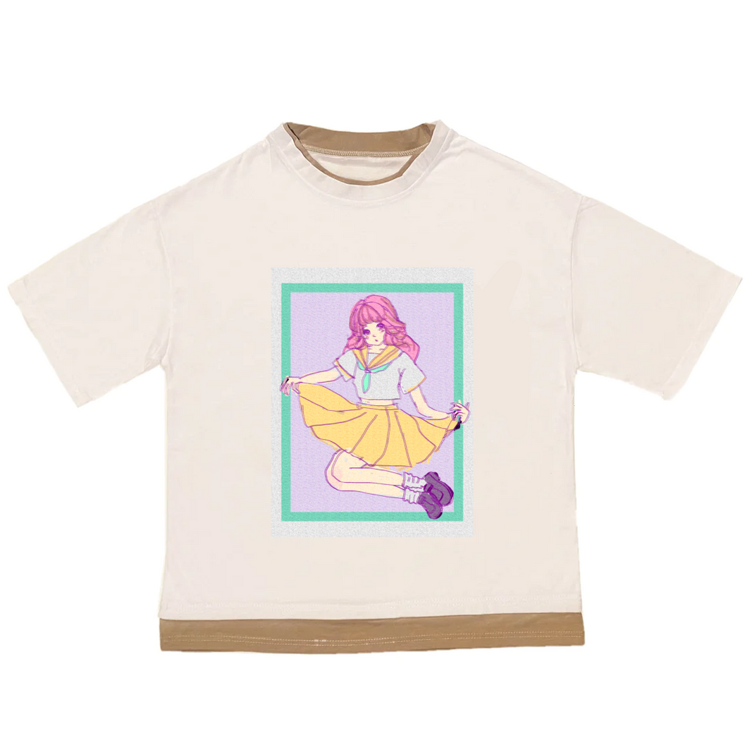 セーラーgirl カラープリントTシャツ　(白)