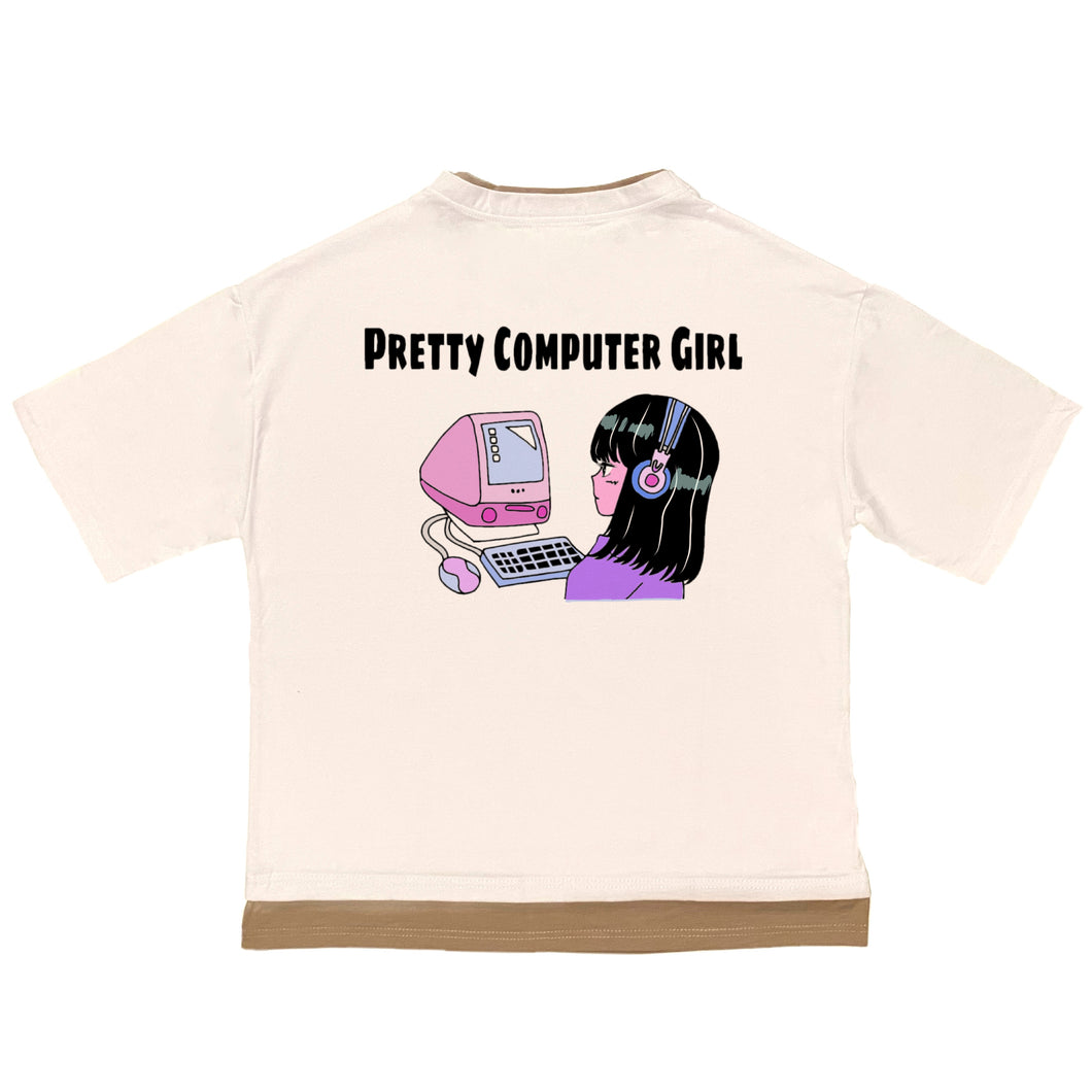 Pretty computer girl カラープリントTシャツ（白）