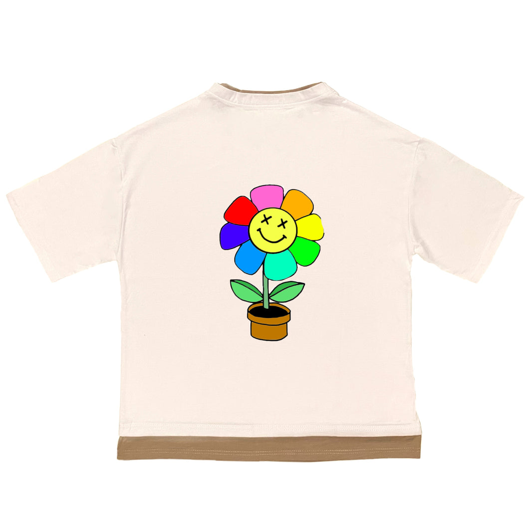 Flower カラープリントTシャツ（白）